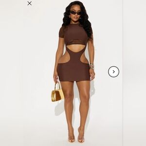 Fashion Nova Womens Anya Chocolate Brown Cutout Bodycon 2 Piece Mini Dress